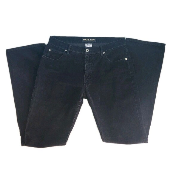 Guess Corduroy Pants Sz 29 Straight Leg Mid Rise Black Made In The USA Y2K - Picture 2 of 14